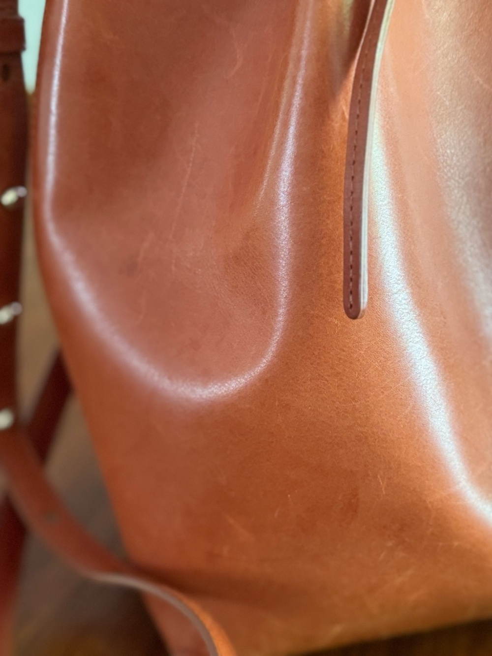 Mansur Graviel Bucket Bag - Veg Tanned with blue leather interior - Picture 2 of 7
